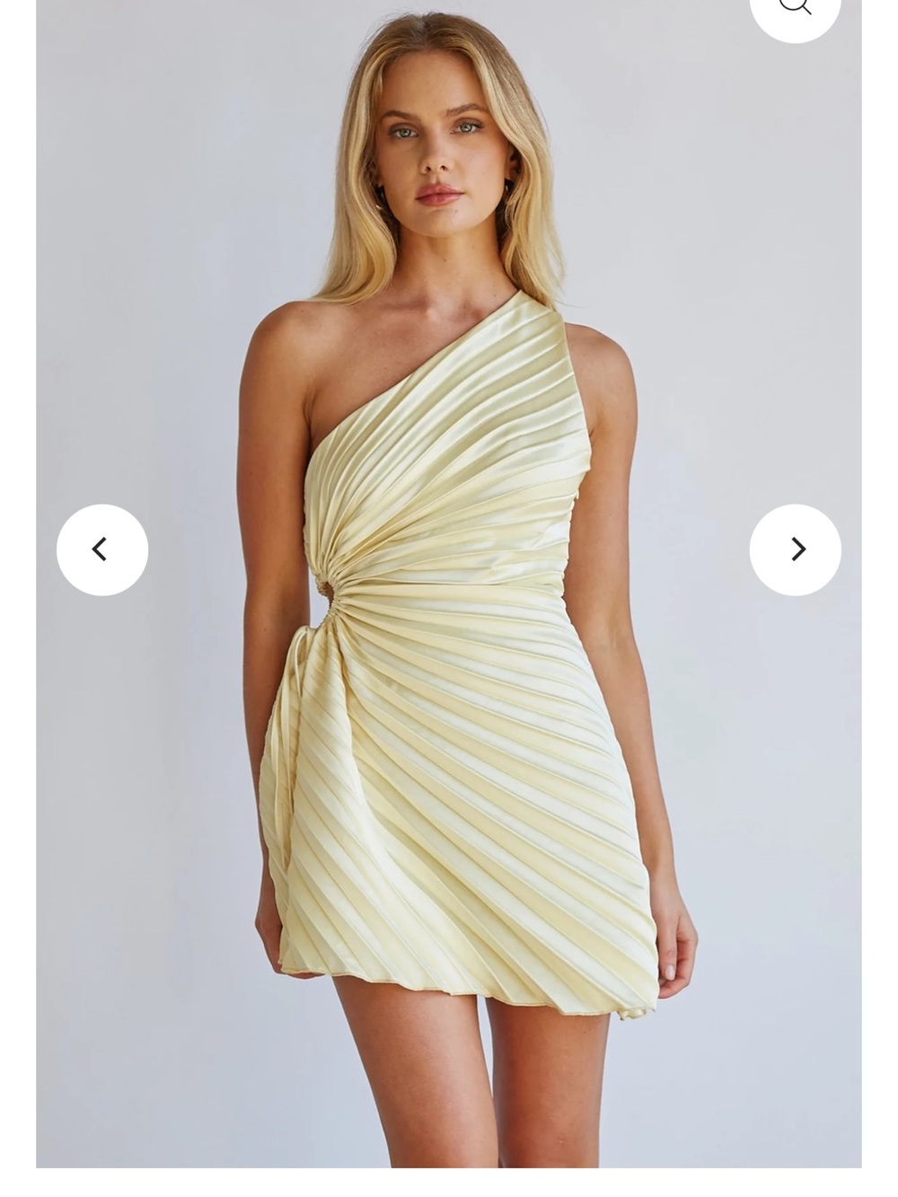One-Shoulder Pleated Mini Dress in Pale Yellow